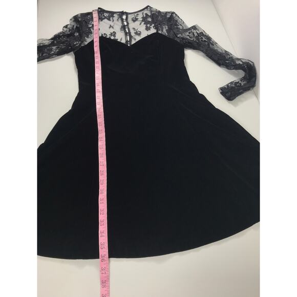 Vintage Jessica McClintock for Gunne Sax VTG Dress Black Lace Velvet Elegant LBD - Picture 7 of 7